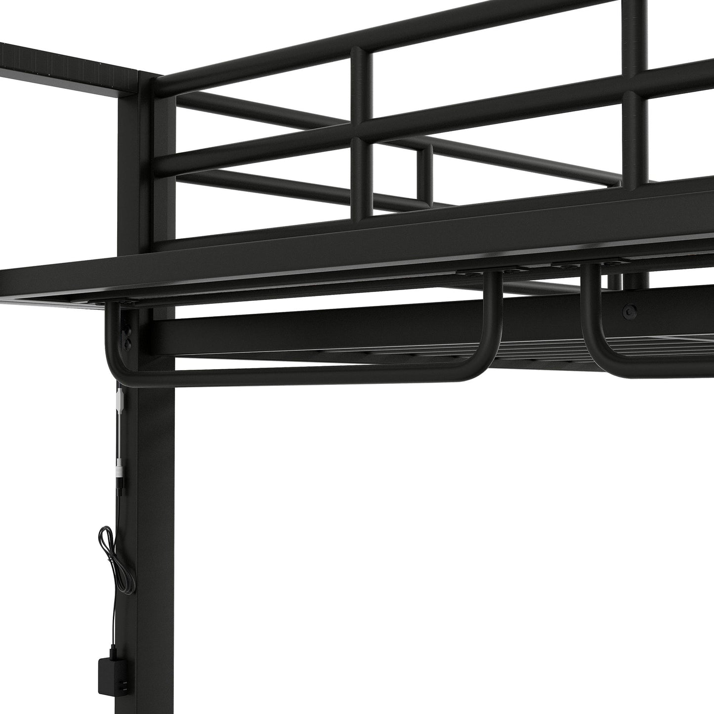 Bunk Bed With Storage Shelves, Clothes Hooks, LED Light