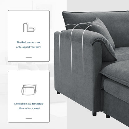 Modular Sectional With Deep And Wide Seat, Cloud Couch Set With Double Cushions Sofa With Movable Ottoman