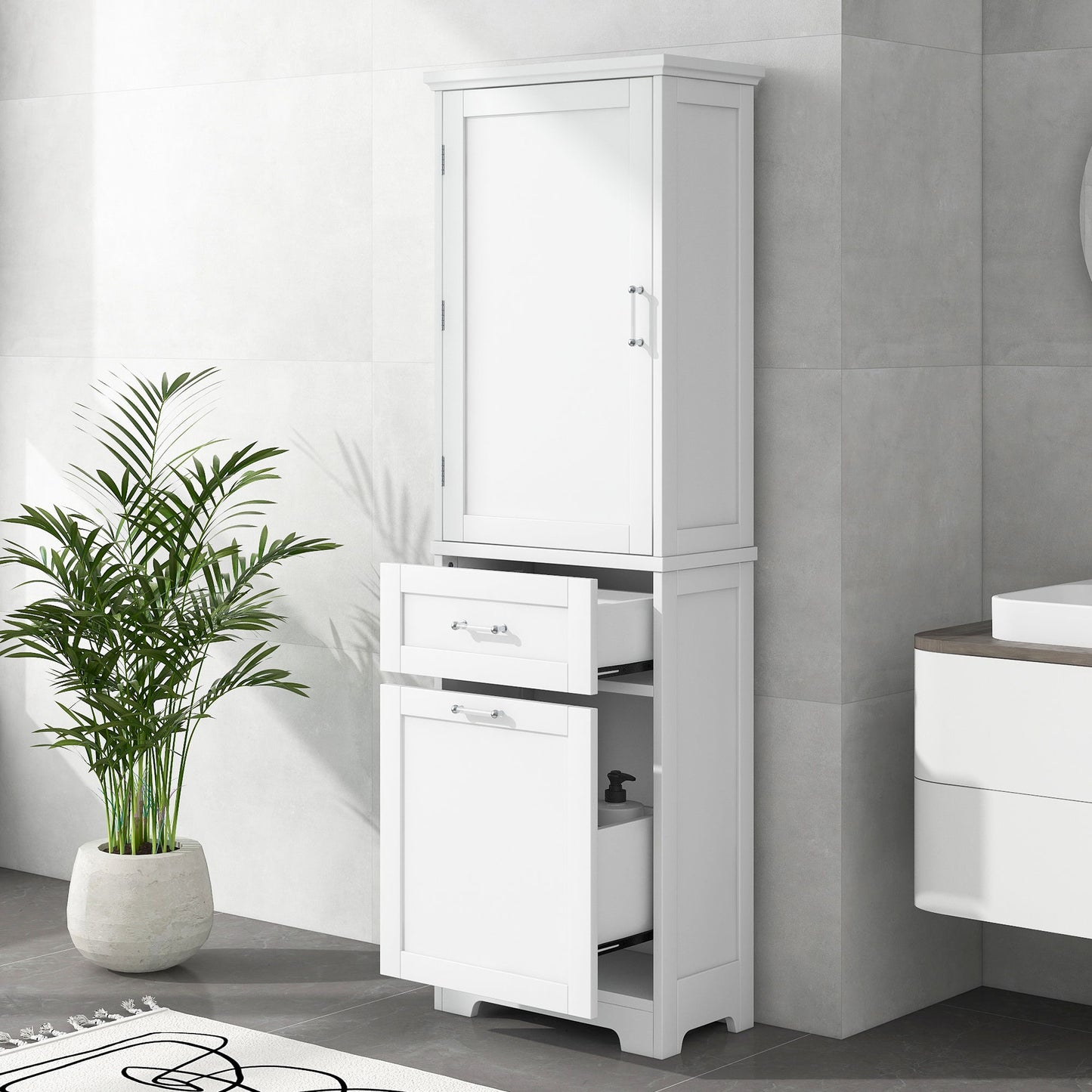 Tall Freestanding Bathroom Storage Cabinet With Adjustable Shelf And 2 Drawers
