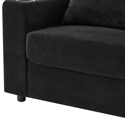 Modern Style Armchair Chaise Lounge Sofa Couch With Movable Storage Ottoman, USB Ports, Cup Holders, Phone Holder, Side Pockets