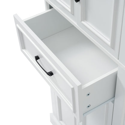 Freestanding Bathroom Vanity, Elegant Design With 4 Doors & 1 Drawer, Adjustable Shelves, Damping Hinges - White