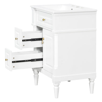 Freestanding Bathroom Vanity With Sink, Adjustable Shelf & Flip Drawer