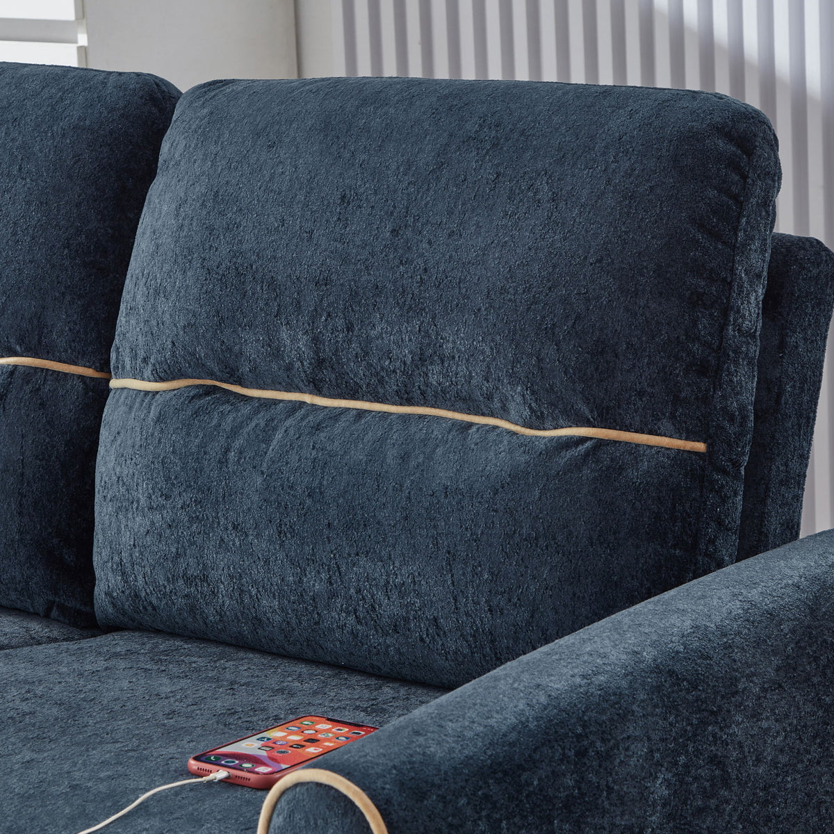 Pull Out Sofa Bed With Adjustable 3 Position Backrest, USB Charging Ports, Side Pockets