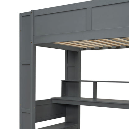 Gaming Loft Bed With Desk, Multi Storage Shelves, LED And Charging Station