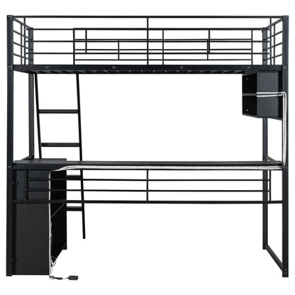 Loft Bed With LED Desk And 4 Storage Shelves