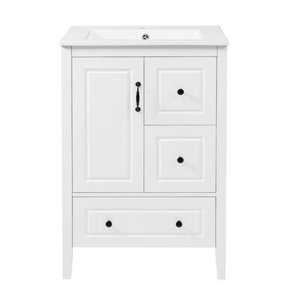 Retro Bathroom Vanity With Sink, Soft Closing Cabinet & Drawers
