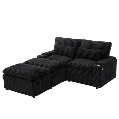 Convertible Loveseat Sofa With Storage, USB Ports, Cup Holders