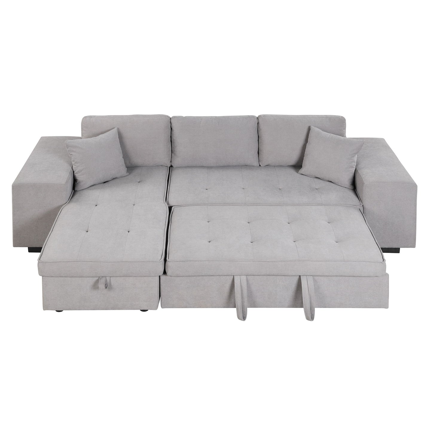 Modern L-Shape 3 Seat Reversible Sectional Couch, Pull Out Sleeper Sofa With Storage Chaise And 2 Stools For Living Room Furniture Set