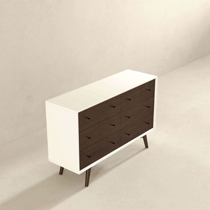 Dresser 6 Drawer - Dark Brown / White