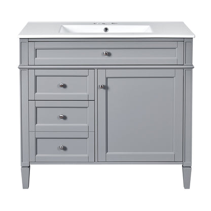 Bathroom Vanity With Mirror Cabinet, Single Sink With 2 Soft Closing Doors And 4 Drawers