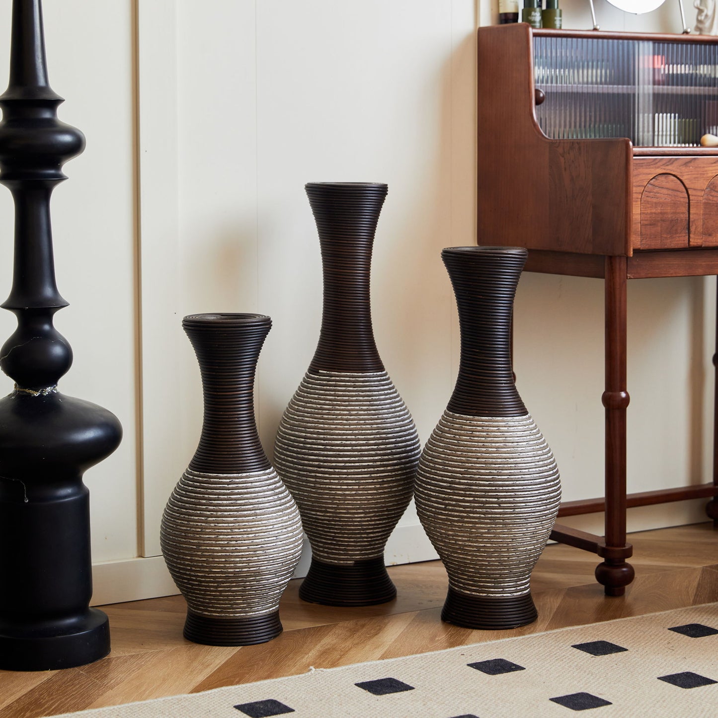 Tall Designer Floor Vase With Elegant 2 Tone