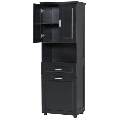 Tall Bathroom Cabinet With Tilt-Out Laundry Basket And Upper Storage