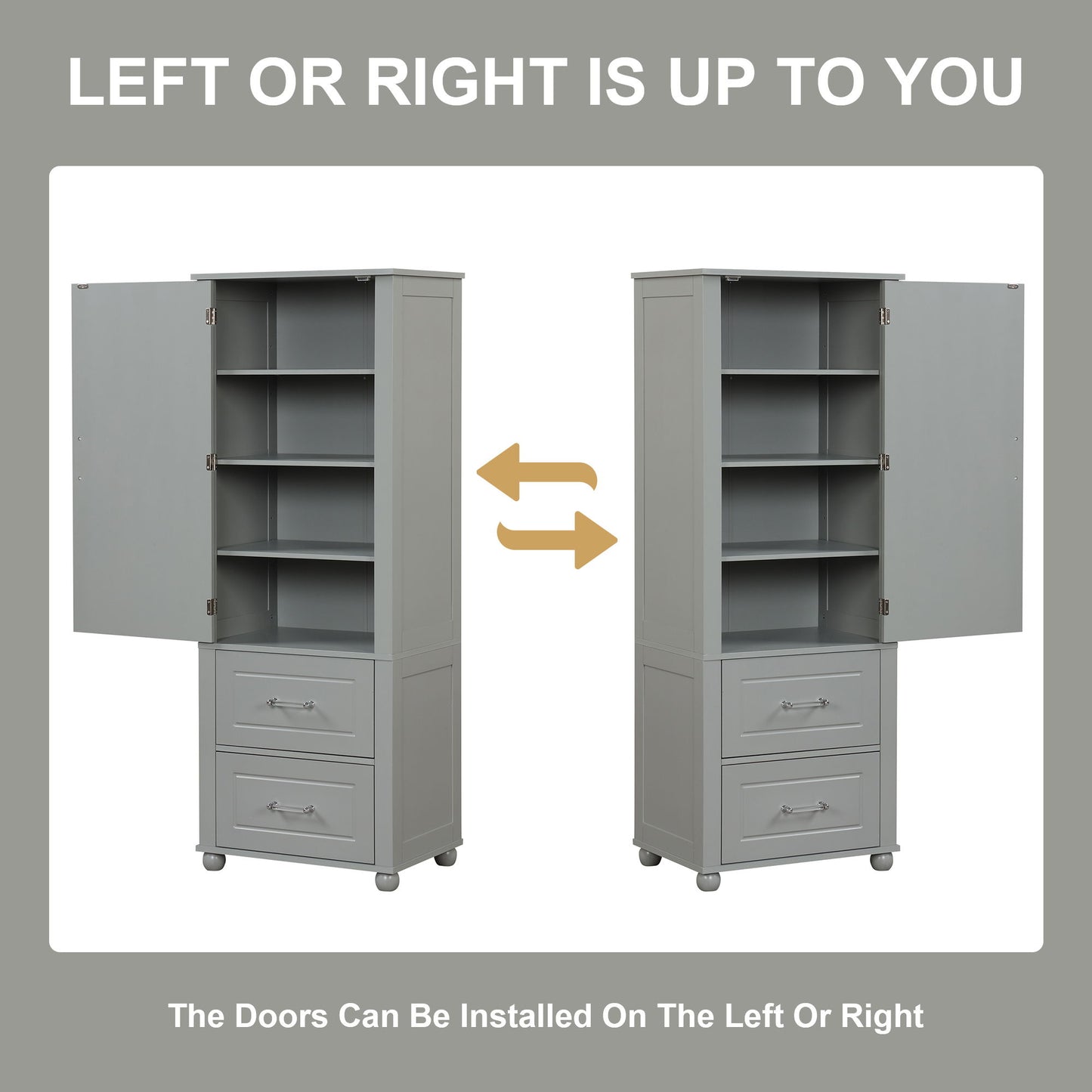 Tall Freestanding Bathroom Storage Cabinet With 2 Drawers And Adjustable Shelf