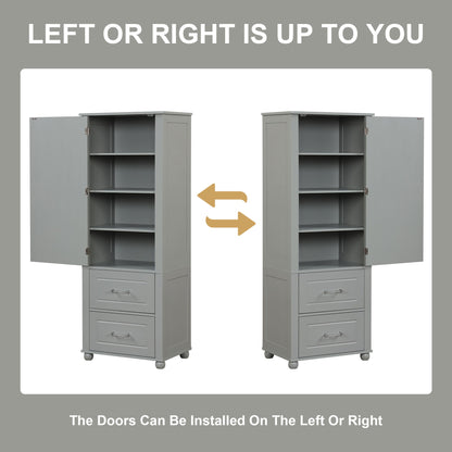 Tall Freestanding Bathroom Storage Cabinet With 2 Drawers And Adjustable Shelf