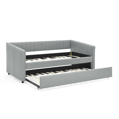 Upholstered Daybed With Trundle With Vertical Stripes