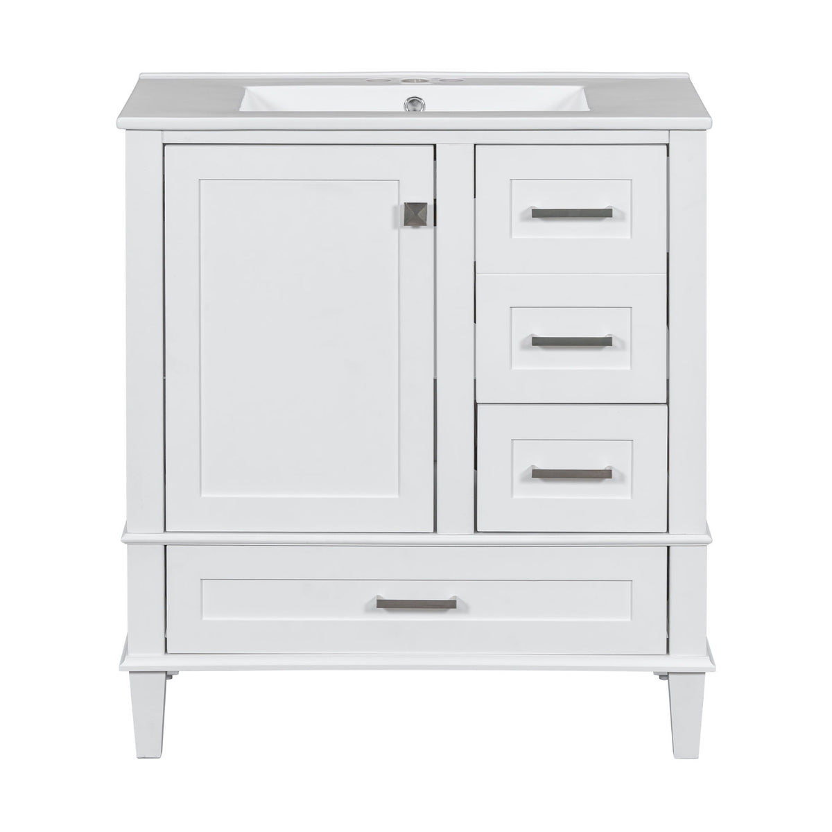 Bathroom Vanity & Tall Storage Cabinet Set With Doors, Adjustable Shelves, Soft Close Hinges, Sink