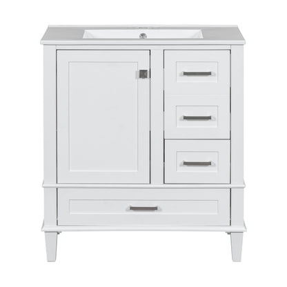 Bathroom Vanity & Tall Storage Cabinet Set With Doors, Adjustable Shelves, Soft Close Hinges, Sink