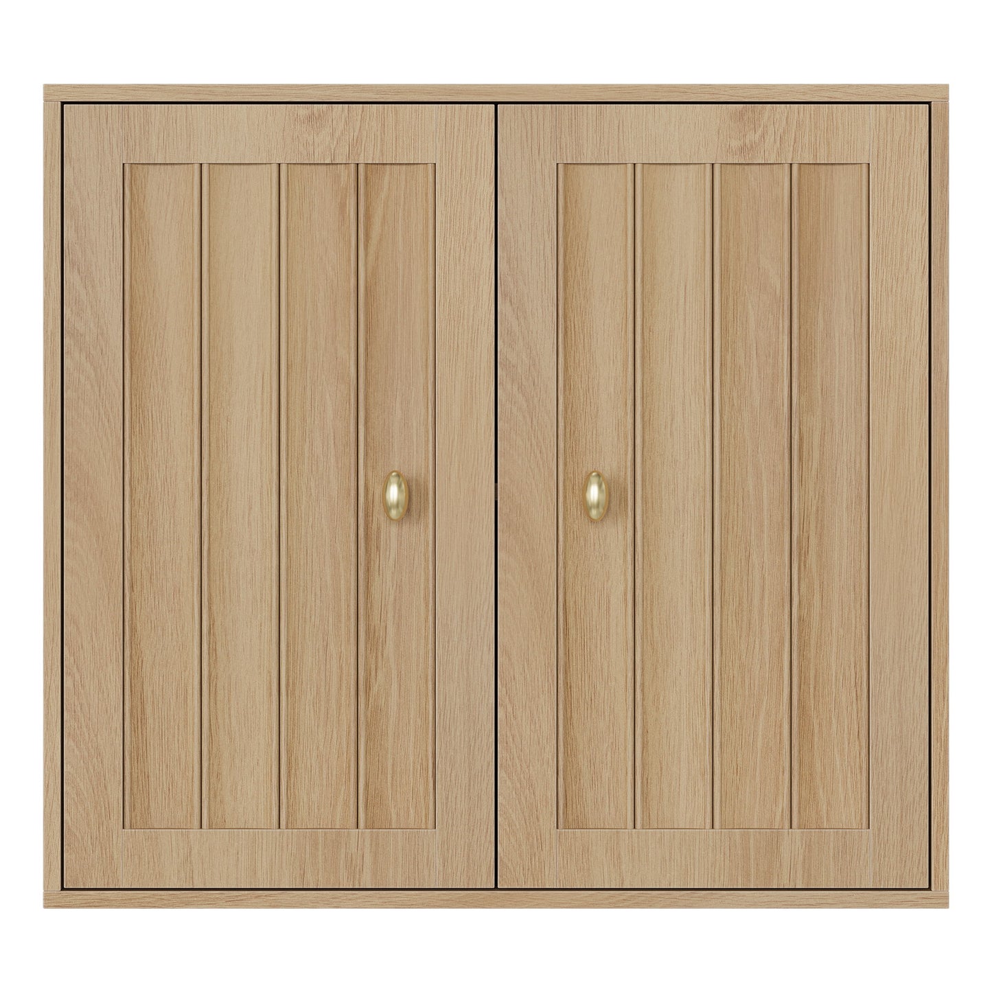 Wall Mounted Bathroom Cabinet With Double Doors And Vertical Grooved Design For Bathrooms - Oak
