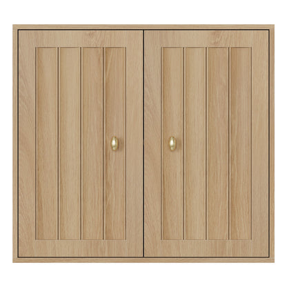 Wall Mounted Bathroom Cabinet With Double Doors And Vertical Grooved Design For Bathrooms - Oak
