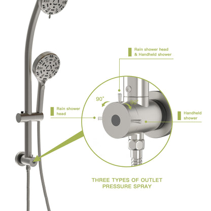 Multi Function Dual Shower Head System With 4.7" Rain Showerhead, 8 Function Hand Shower, Adjustable Slide Bar