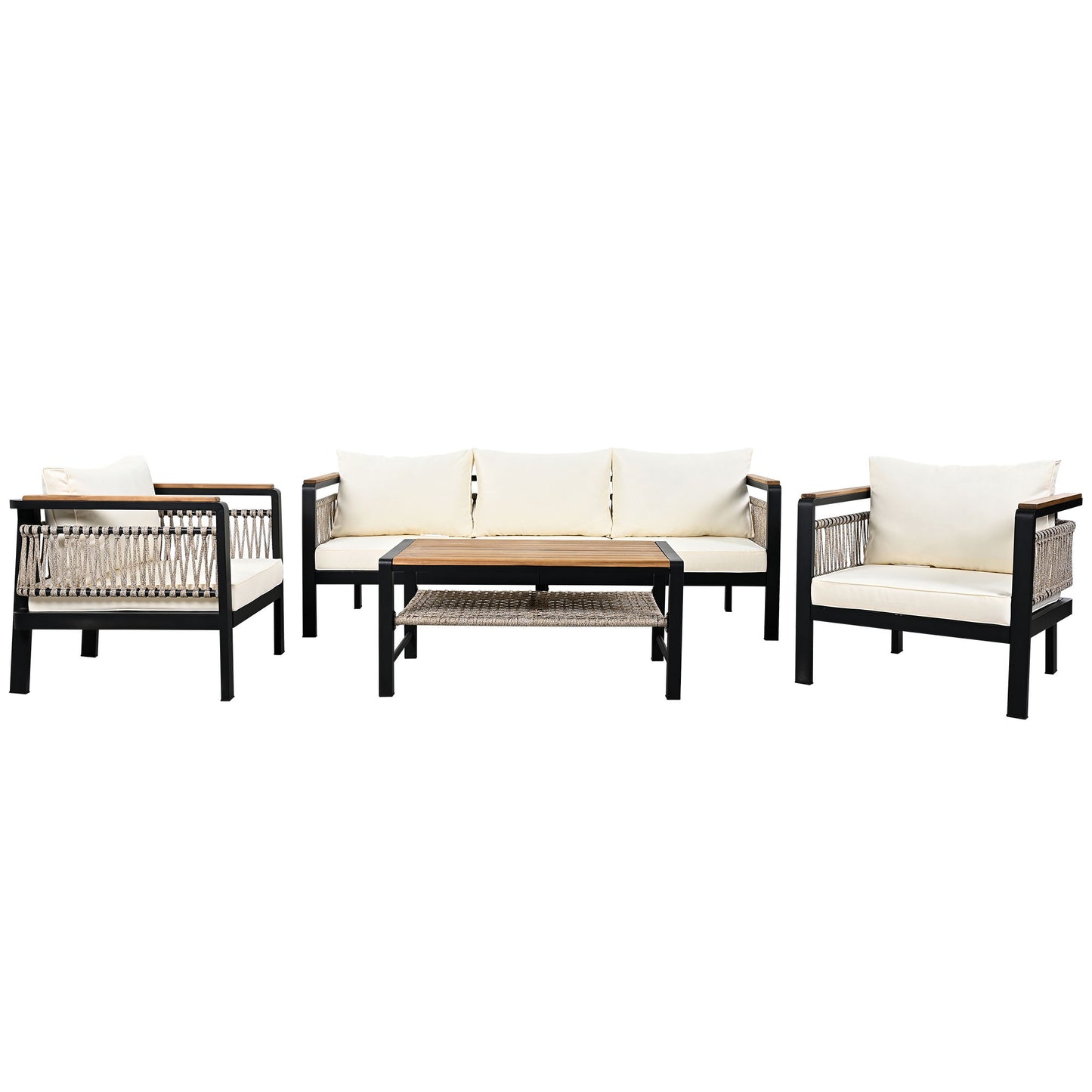 4 Pieces Outdoor Sectional Sofa Set 5 Person Patio Seating Group Outdoor Conversation Set With Cushions And A Coffee Table For Patios