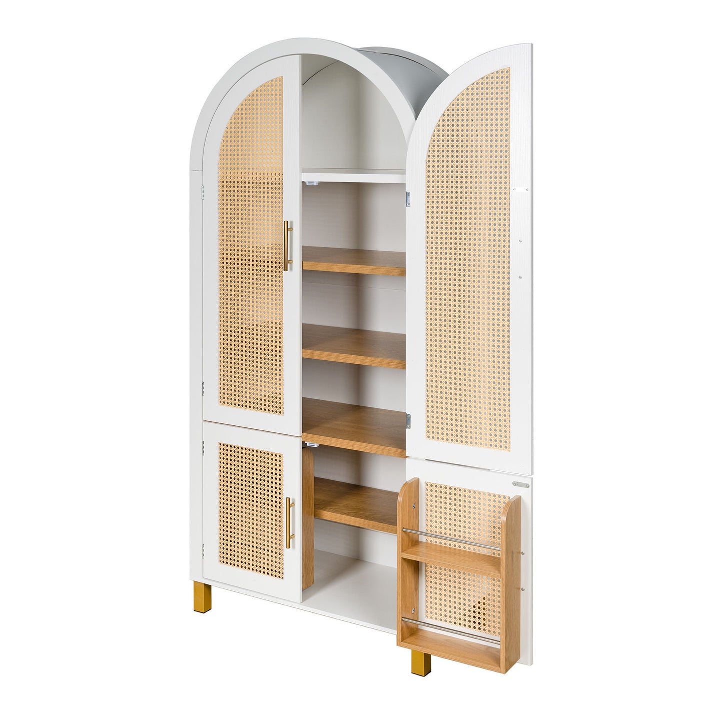 Tall Arched Cabinet With Rattan Doors & Adjustable Shelves