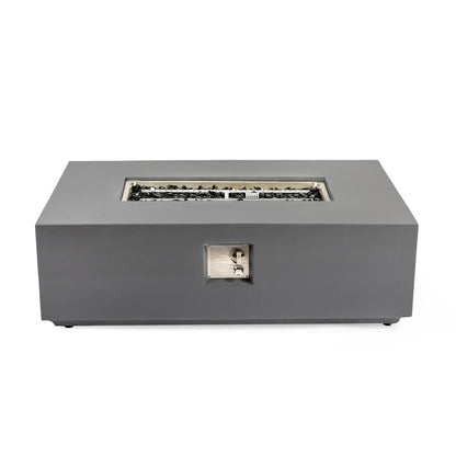 Volon - Rectangular Fire Pit Table, Propane Powered, 50,000 BTU - Light Gray