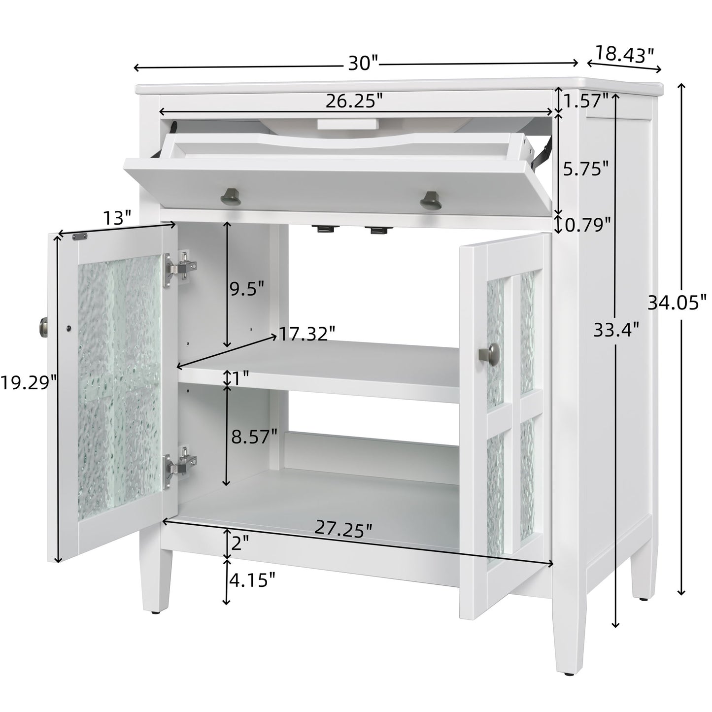 Bathroom Vanity With Ceramic Sink, Adjustable Shelf & Tip Out Tray