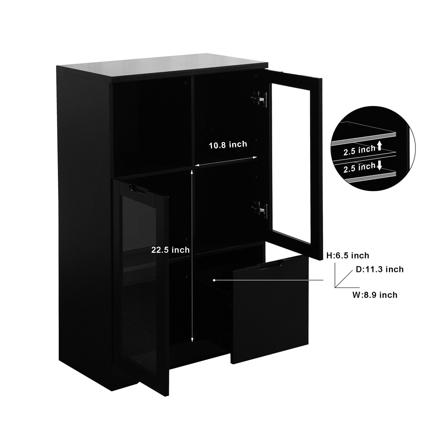 Modern Cabinet With Glass Doors And Drawer