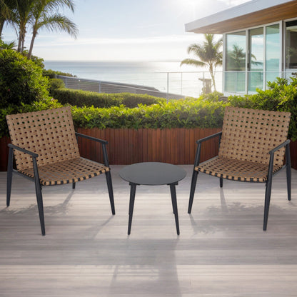 Outdoor Chat Set, 2 Chairs & Side Table - Black / Brown