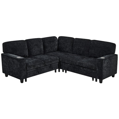 L-Shaped Sofa With Pull Out Sofa Bed With USB