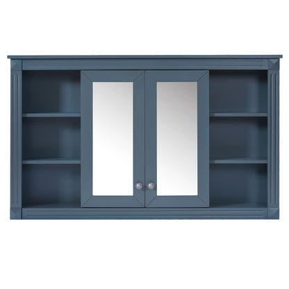 Wall-Mounted Mirror Cabinet With Adjustable Shelf And Open Shelves