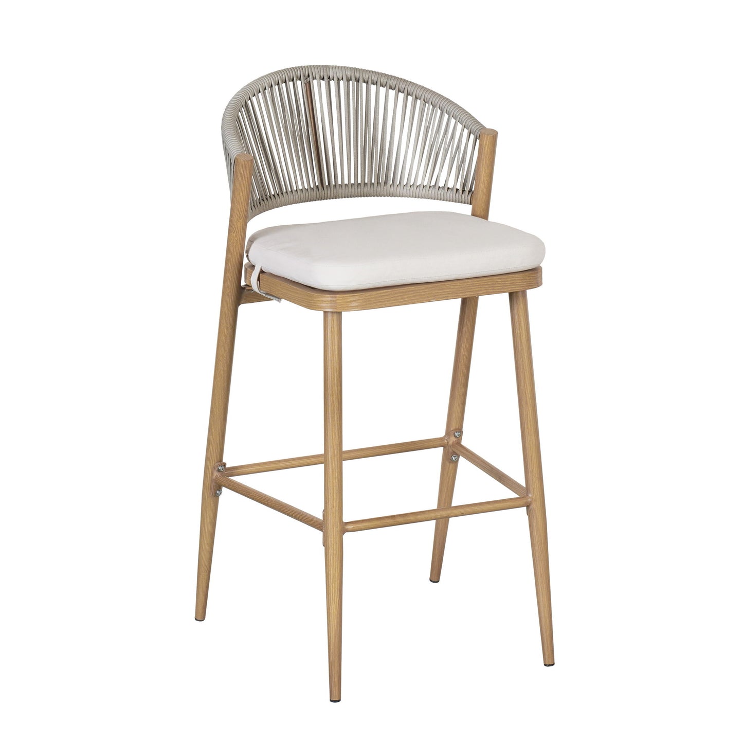 Outdoor Bar Height Metal Frame Counter Stools With Scallop Shaped Backrest & Water Resistant Cushions