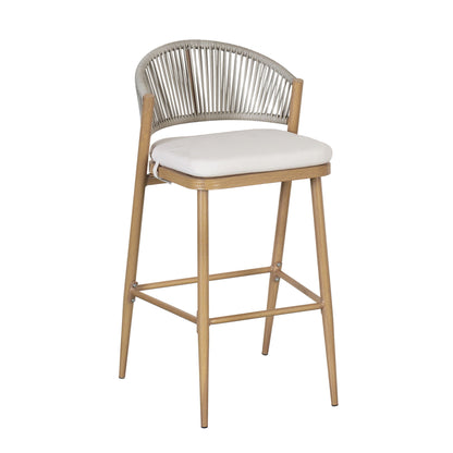 Outdoor Bar Height Metal Frame Counter Stools With Scallop Shaped Backrest & Water Resistant Cushions