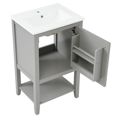 Modern Bathroom Vanity With Sink, Soft-Closing Door And Open Shelf