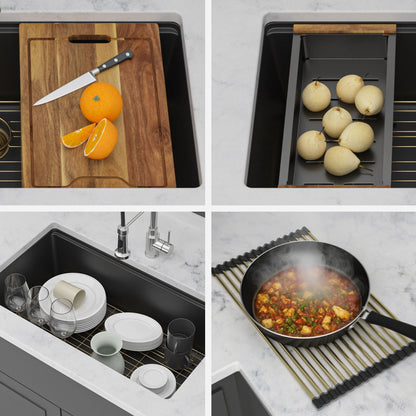 Quartz Composite Kitchen Sink With Undermount Design, Durable Single Bowl Workstation