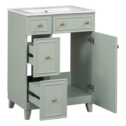 Transitional Style Bathroom Vanity Cabinet With Ceramic Sink