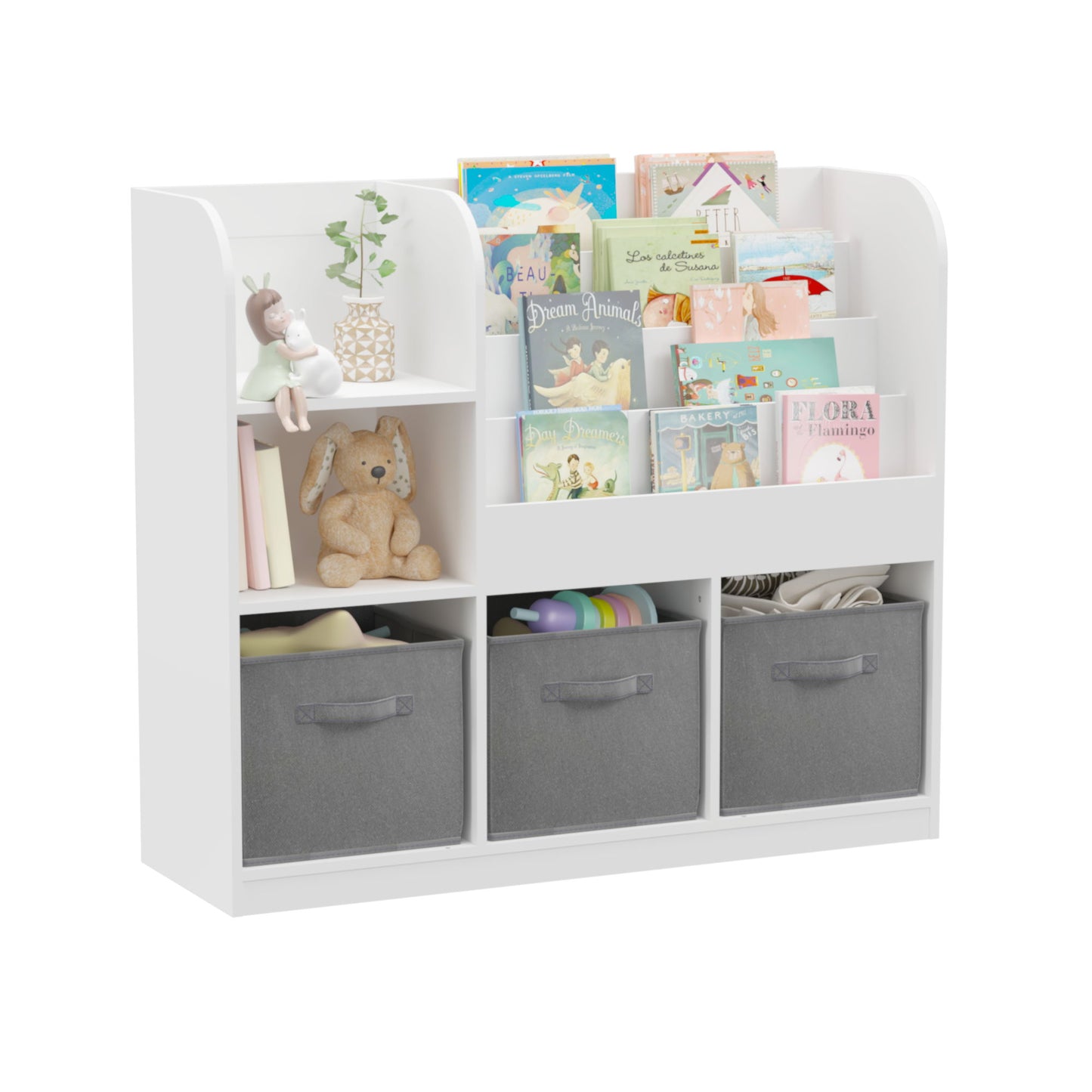 Bookcase And Bookshelf With 3 Collapsible Drawers, Multifunctional Display Stand