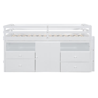 Loft Bed With 4 Drawers, Underneath Cabinet And Shelves