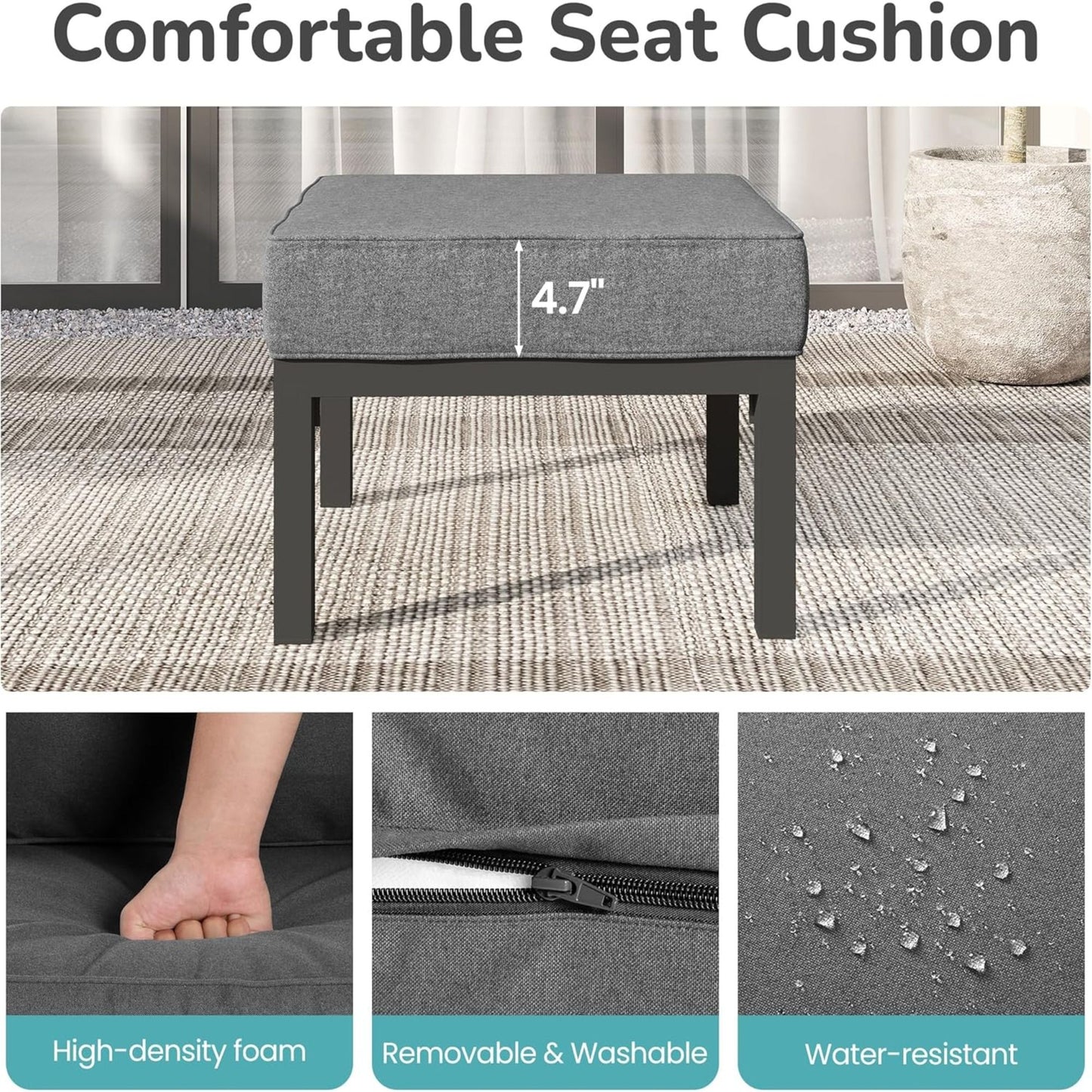 Patio Ottomans With Cushions, All-Weather Footrests (Set of 2)