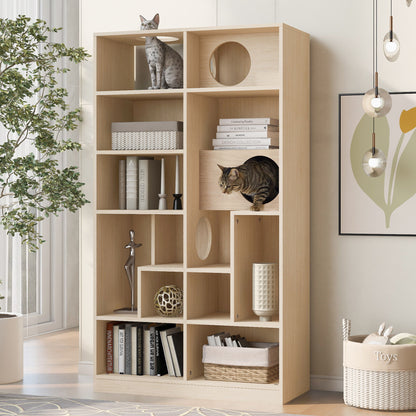 Furniture Style Cat Bookcase Cat Tree Shelves - Natural