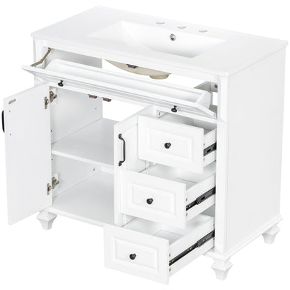 Modern Bathroom Vanity With Sink, 3 Drawers & 2 Doors