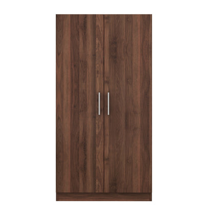 2 Door Wooden Wardrobe Armoire With 3 Storage Shelves - Brown