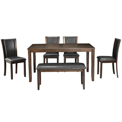 6 Piece Dining Table Set & Bench And Chairs For Dining Room - Dark Walnut