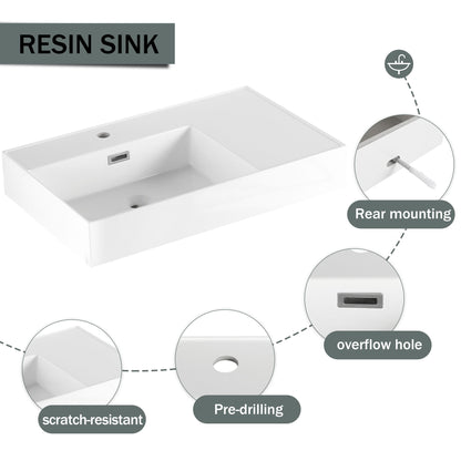 Modern Imitative Wall Mounted Bathroom Vanity With Resin Sink And Side Cabinet