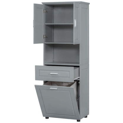 Tall Bathroom Cabinet With Tilt-Out Laundry Basket And Upper Storage