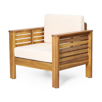 Acacia Wood Loveseat And Coffee Table Set With Cushions
