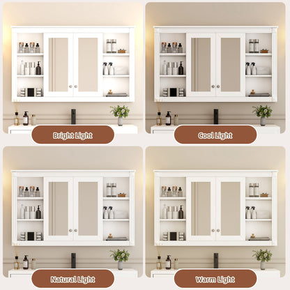 Wall-Mounted Mirror Cabinet With Adjustable Shelf And Open Shelves