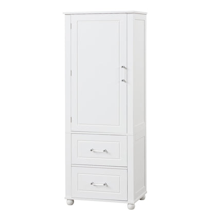 Tall Freestanding Bathroom Storage Cabinet With 2 Drawers And Adjustable Shelf