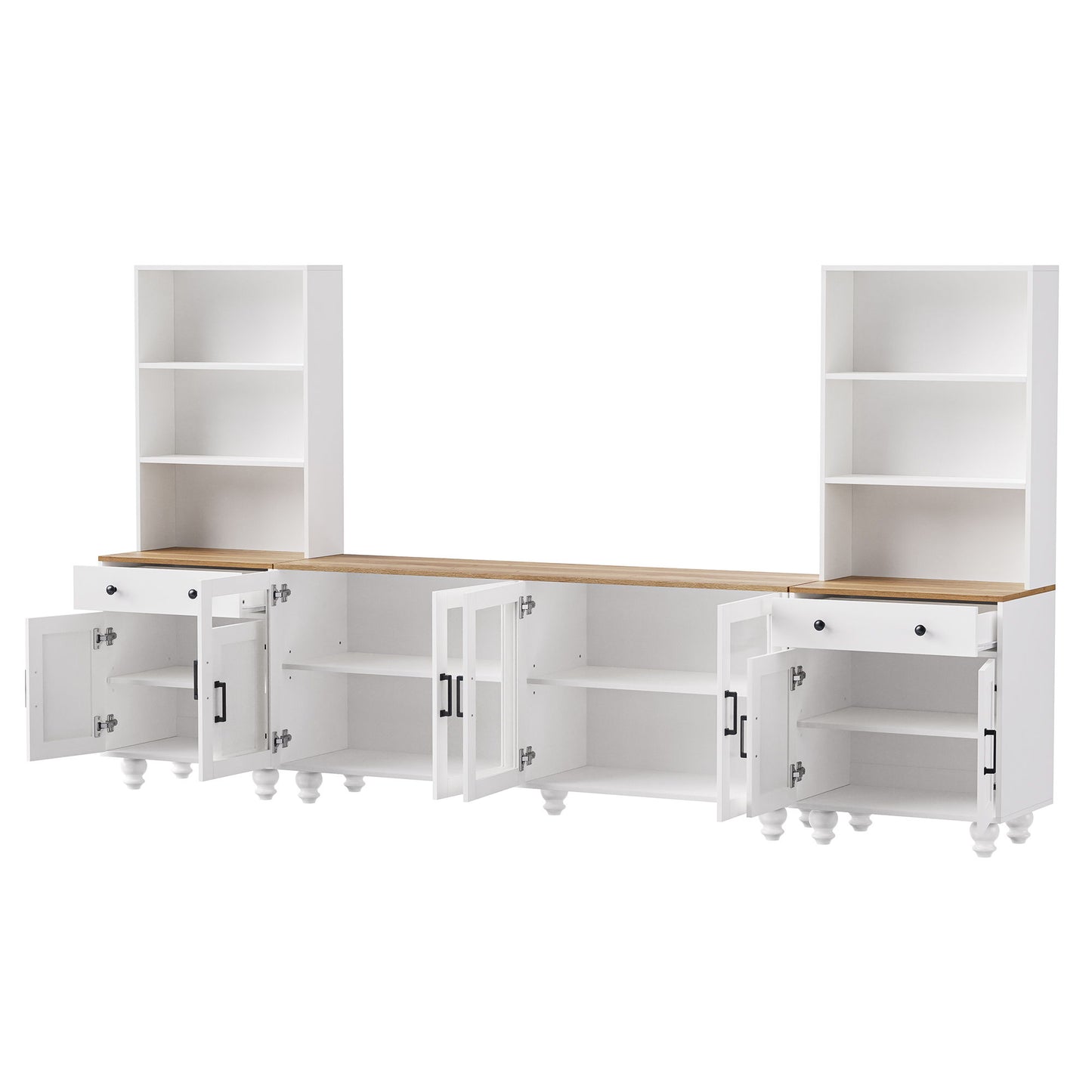 Farmhouse TV Stand With Solid Wood Gourd Shaped Legs For TVs Up To 70"